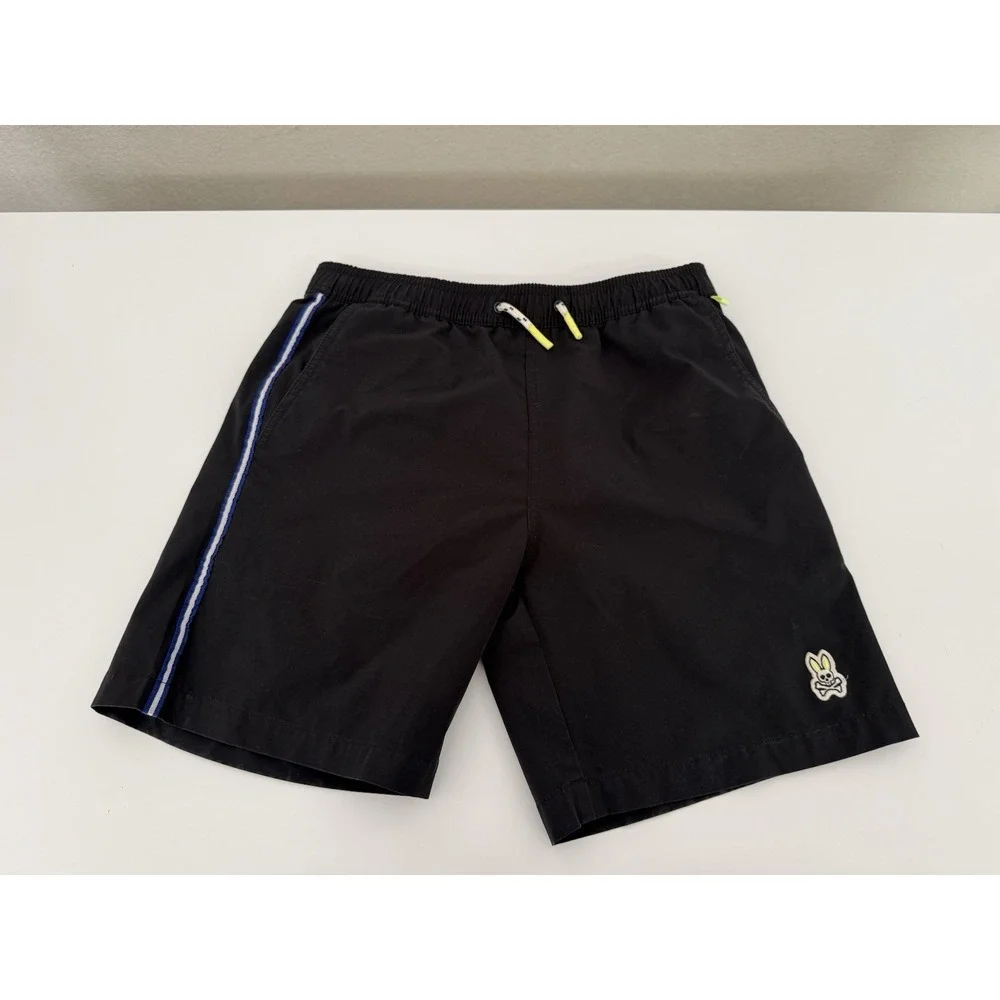 Psycho Bunny Boys Size 14/16 Black Swim Shorts / Board Shorts Drawstring Waist